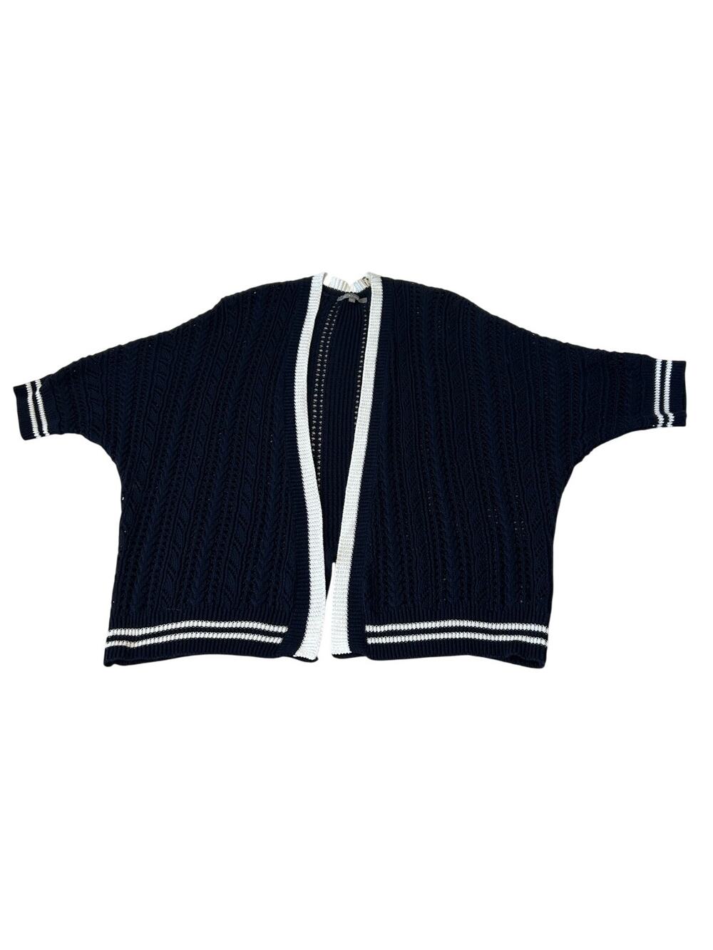 RETRO-ology Women's Open Knit Cardigan Sweater Sz L Navy/White Nautical Preppy